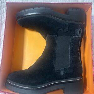 Black Suede Lug Booties - Tory Burch
